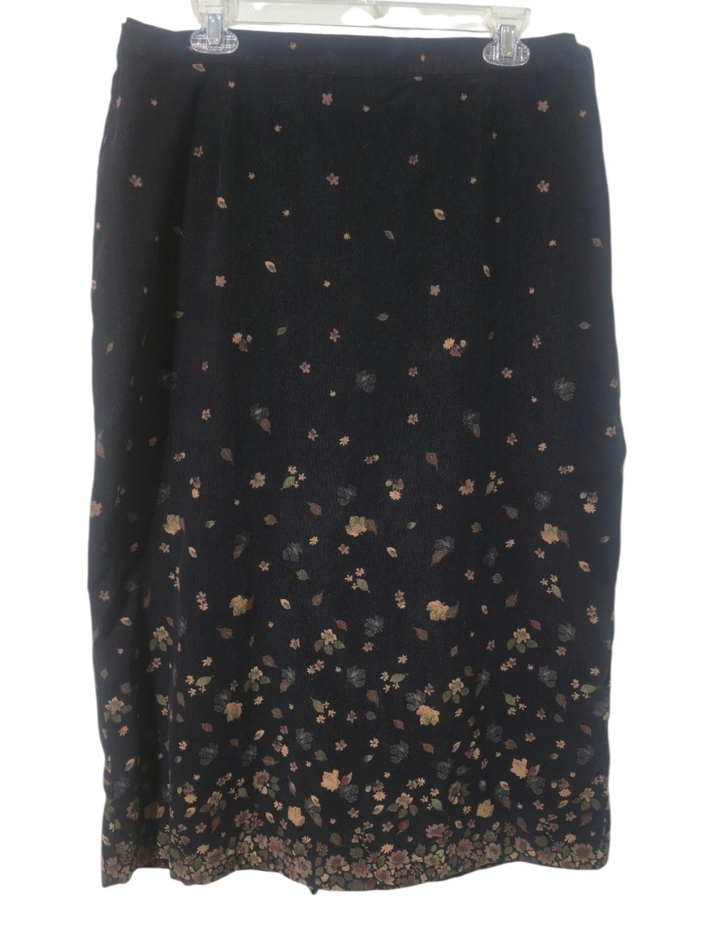 Vintage Y2K CJ Banks Black Corduroy Floral Leave Midi Skirt 14W Boho Fall Earthy